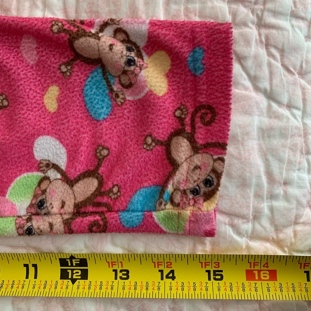 J. Khaki Nightgown Girls L 10/12 Pink Monkey Flannel Pajamas Long Sleeves Hearts